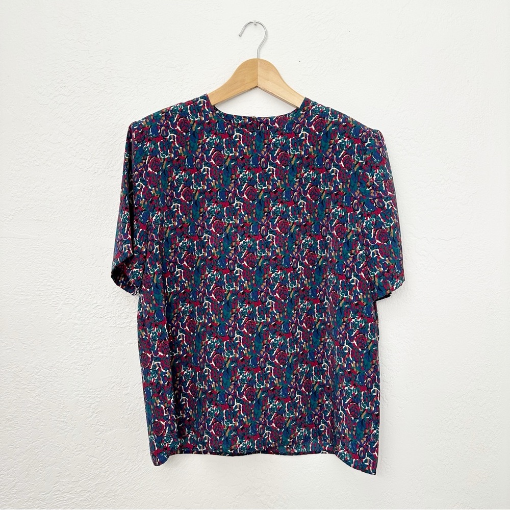 Vintage 80s Frenzo Multicolor Abstract Print Blouse Size L Made in USA